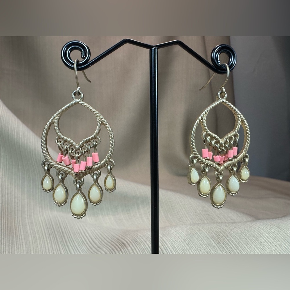 Chic Gold and Pink Teardrop Earrings